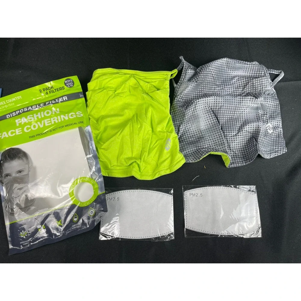 Free Country Boys' Neon Green Fashion Face Covering - 2 Pack + Filters